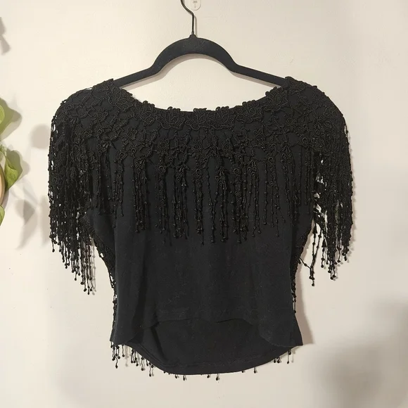 Vintage Black Embroidered Lace Top - Picture 6 of 6